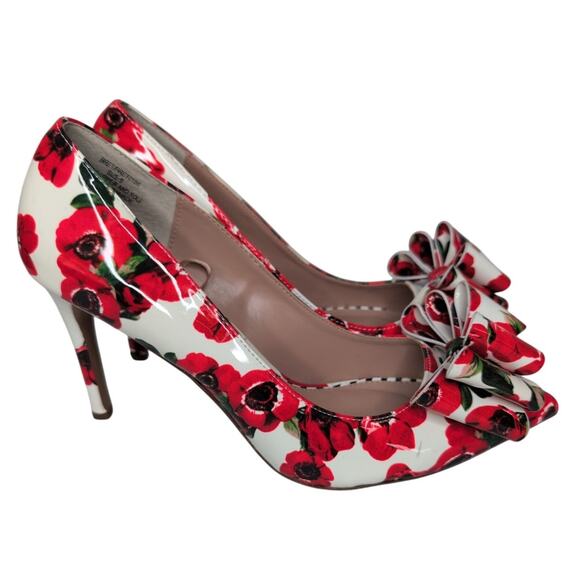 Betsey Johnson Floral Pump 9 Bow Patent Leather Stiletto Heel Coquette Pinup - Picture 2 of 9